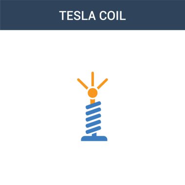 iki renkli Tesla bobini konsept vektör simgesi. 2 renk Tesla bobini vektör çizimi. Beyaz arkaplanda izole edilmiş mavi ve turuncu epinefrin simgesi.