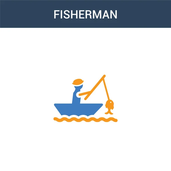 Dois Colorido Ícone Conceito Vetor Fisherman Cor Fisherman Ilustração Vetorial — Vetor de Stock