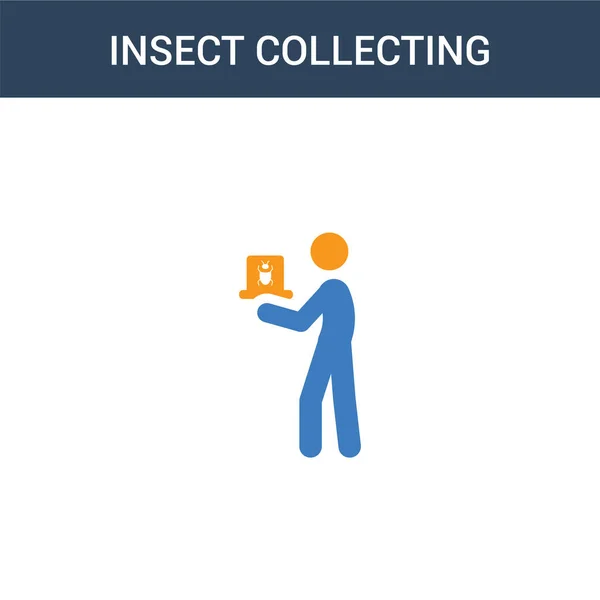 Two Colored Insect Collecting Concept Vector Icon Color Insect Collecting — Stock Vector