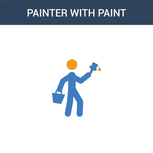 Pintor Dos Colores Con Concepto Cubo Pintura Icono Vector Pintor — Archivo Imágenes Vectoriales