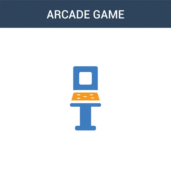 2色のアーケードゲームのコンセプトベクトルアイコン 2色アーケードゲームベクトルイラスト 白の背景に青とオレンジの葉のアイコンがあり — ストックベクタ