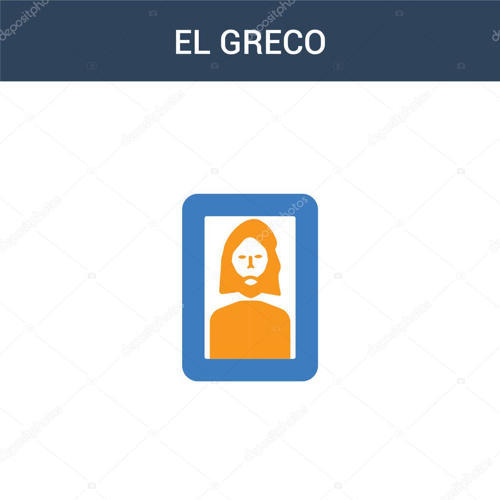 two colored El greco concept vector icon. 2 color El greco vector illustration. isolated blue and orange eps icon on white background.