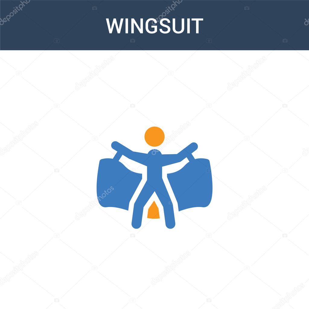 two colored Wingsuit concept vector icon. 2 color Wingsuit vector illustration. isolated blue and orange eps icon on white background.