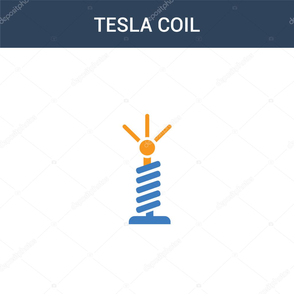 two colored Tesla coil concept vector icon. 2 color Tesla coil vector illustration. isolated blue and orange eps icon on white background.