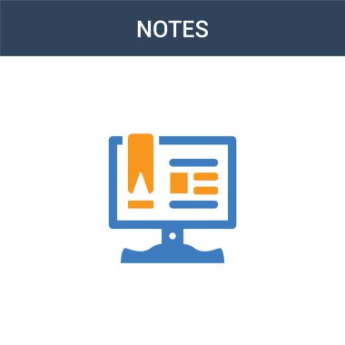 İki renkli Notlar konsept vektör simgesi. 2 renk Notlar vektör illüstrasyonu. Beyaz arkaplanda izole edilmiş mavi ve turuncu epinefrin simgesi.