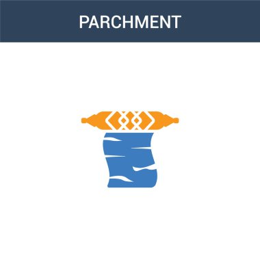 iki renkli Parşömen konsept vektör simgesi. 2 renk Parşömen Vektör Çizimi. Beyaz arkaplanda izole edilmiş mavi ve turuncu epinefrin simgesi.