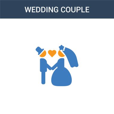 iki renkli düğün çifti konsept vektör ikonu. İki renkli düğün çifti çizimi. Beyaz arkaplanda izole edilmiş mavi ve turuncu epinefrin simgesi.