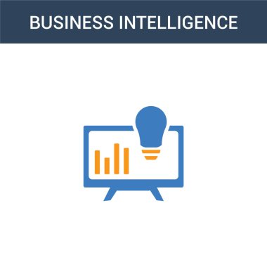 İki renkli iş zekası konsept vektör ikonu. 2 renkli iş zekası vektör illüstrasyonu. Beyaz arkaplanda izole edilmiş mavi ve turuncu epinefrin simgesi.