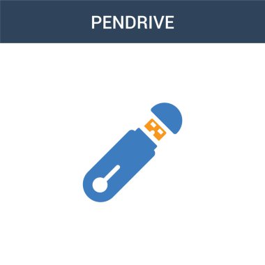 iki renkli Pendrive konsept vektör simgesi. 2 renk Pendrive vektör çizimi. Beyaz arkaplanda izole edilmiş mavi ve turuncu epinefrin simgesi.