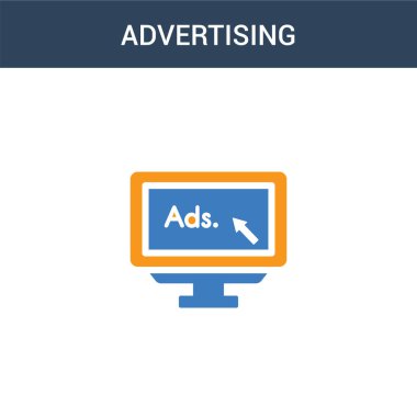 iki renkli reklam konsepti vektör simgesi. 2 renk reklam vektörü illüstrasyonu. Beyaz arkaplanda izole edilmiş mavi ve turuncu epinefrin simgesi.