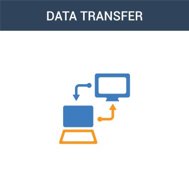 iki renkli Data transfer konsept vektör simgesi. 2 renk Data transfer vektör çizimi. Beyaz arkaplanda izole edilmiş mavi ve turuncu epinefrin simgesi.
