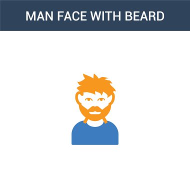 Sakal konsept vektör ikonu olan iki renkli erkek yüzü. Sakal vektör illüstrasyonlu 2 renkli adam yüzü. Beyaz arkaplanda izole edilmiş mavi ve turuncu epinefrin simgesi.