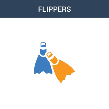 İki renkli Flippers konsept vektör simgesi. 2 renk Flippers vektör çizimi. Beyaz arkaplanda izole edilmiş mavi ve turuncu epinefrin simgesi.