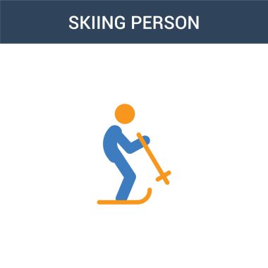 iki renkli kayakçı konsept vektör simgesi. 2 renk kayak insanı vektör illüstrasyonu. Beyaz arkaplanda izole edilmiş mavi ve turuncu epinefrin simgesi.