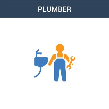 İki renkli Plumber konsept vektör ikonu. 2 renk Plumber vektör çizimi. Beyaz arkaplanda izole edilmiş mavi ve turuncu epinefrin simgesi.