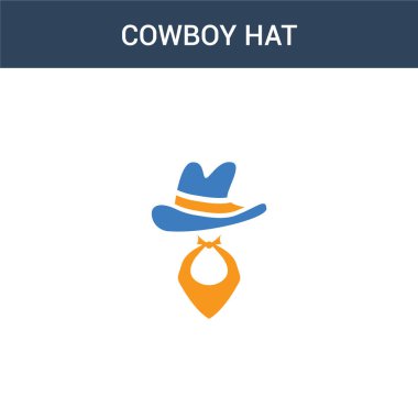 İki renkli Kovboy Şapkası konsept vektör simgesi. İki renkli Kovboy Şapkası vektör çizimi. Beyaz arkaplanda izole edilmiş mavi ve turuncu epinefrin simgesi.