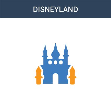 İki renkli Disneyland konsept vektör ikonu. 2 renk Disneyland vektör çizimi. Beyaz arkaplanda izole edilmiş mavi ve turuncu epinefrin simgesi.