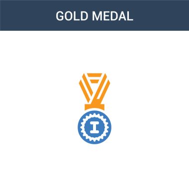 iki renkli Altın Madalya konsept vektör ikonu. 2 renk Altın Madalya Vektör İllüstrasyonu. Beyaz arkaplanda izole edilmiş mavi ve turuncu epinefrin simgesi.