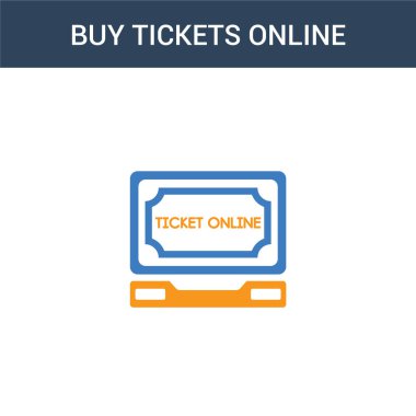 İki renkli Buy Tickets Online konsept vektör simgesi. Çevrimiçi vektör illüstrasyonu için 2 renkli bilet al. Beyaz arkaplanda izole edilmiş mavi ve turuncu epinefrin simgesi.