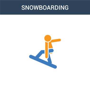 iki renkli snowboard konsepti vektör simgesi. 2 renkli snowboard vektör çizimi. Beyaz arkaplanda izole edilmiş mavi ve turuncu epinefrin simgesi.