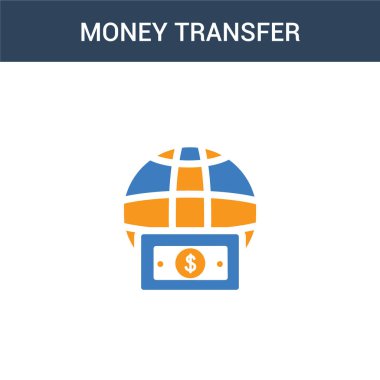 iki renkli para transfer konsept vektör simgesi. 2 renk para transfer vektör illüstrasyonu. Beyaz arkaplanda izole edilmiş mavi ve turuncu epinefrin simgesi.