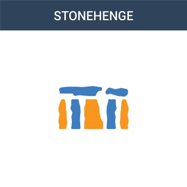 İki renkli Stonehenge konsept vektör ikonu. 2 renk Stonehenge vektör çizimi. Beyaz arkaplanda izole edilmiş mavi ve turuncu epinefrin simgesi.
