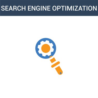 iki renkli arama motoru optimizasyon konsept vektör simgesi. 2 renk Arama Motoru optimizasyon vektör çizimi. Beyaz arkaplanda izole edilmiş mavi ve turuncu epinefrin simgesi.