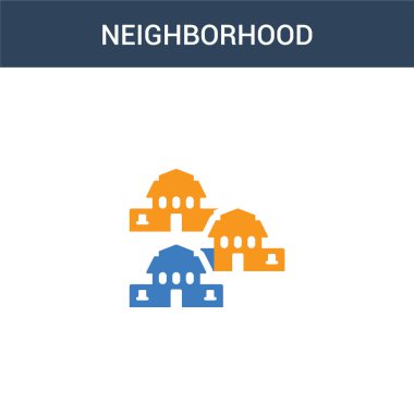 İki renkli mahalle konsept vektör ikonu. Komşu vektör illüstrasyonu 2 renk. Beyaz arkaplanda izole edilmiş mavi ve turuncu epinefrin simgesi.
