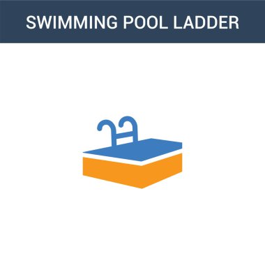 İki renkli yüzme havuzu merdiveni konsept vektör simgesi. İki renkli yüzme havuzu merdiveni vektör çizimi. Beyaz arkaplanda izole edilmiş mavi ve turuncu epinefrin simgesi.