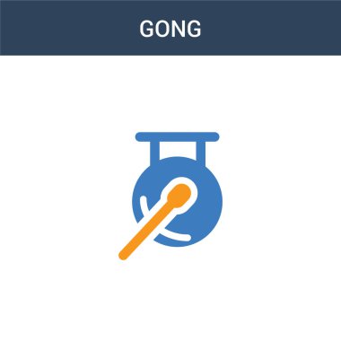 iki renkli Gong konsept vektör simgesi. 2 renk Gong vektör illüstrasyonu. Beyaz arkaplanda izole edilmiş mavi ve turuncu epinefrin simgesi.