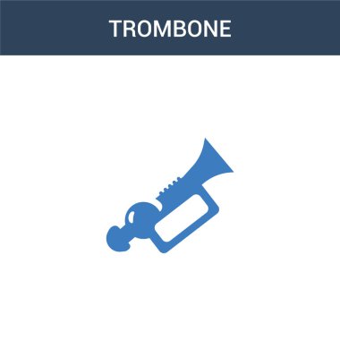 İki renkli Trombon konsept vektör ikonu. İki renk Trombon vektör çizimi. Beyaz arkaplanda izole edilmiş mavi ve turuncu epinefrin simgesi.
