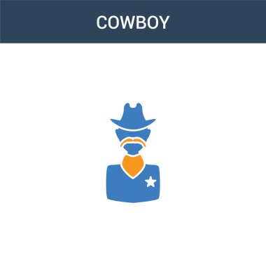 İki renkli Kovboy konsept vektör simgesi. İki renkli Kovboy vektör çizimi. Beyaz arkaplanda izole edilmiş mavi ve turuncu epinefrin simgesi.