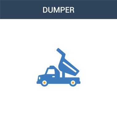 iki renkli Dumper konsept vektör ikonu. 2 renk Dumper vektör çizimi. Beyaz arkaplanda izole edilmiş mavi ve turuncu epinefrin simgesi.
