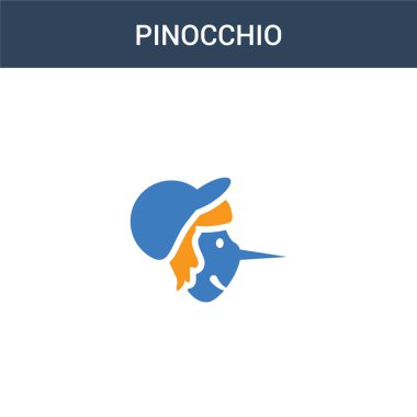 iki renkli Pinokyo konsept vektör ikonu. 2 renk Pinokyo vektör çizimi. Beyaz arkaplanda izole edilmiş mavi ve turuncu epinefrin simgesi.