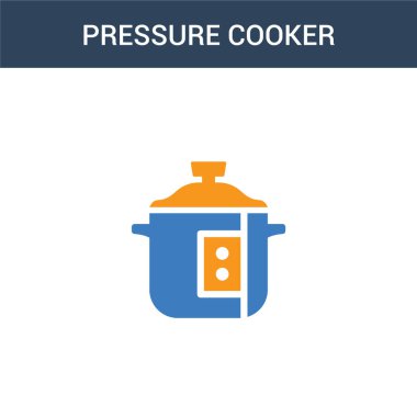 İki renkli düdüklü tencere konsept vektör ikonu. 2 renk basınçlı düdüklü tencere vektör çizimi. Beyaz arkaplanda izole edilmiş mavi ve turuncu epinefrin simgesi.