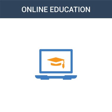 iki renkli Online eğitim konsept vektör simgesi. Çevrimiçi eğitim vektör illüstrasyonu 2 renk. Beyaz arkaplanda izole edilmiş mavi ve turuncu epinefrin simgesi.