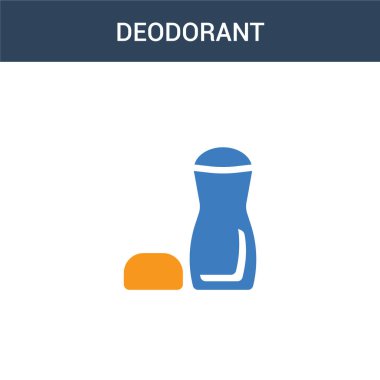 iki renkli deodorant konsept vektör ikonu. 2 renk deodorant vektör çizimi. Beyaz arkaplanda izole edilmiş mavi ve turuncu epinefrin simgesi.