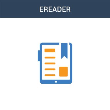 iki renkli Ereader konsept vektör simgesi. 2 renk Ereader vektör çizimi. Beyaz arkaplanda izole edilmiş mavi ve turuncu epinefrin simgesi.