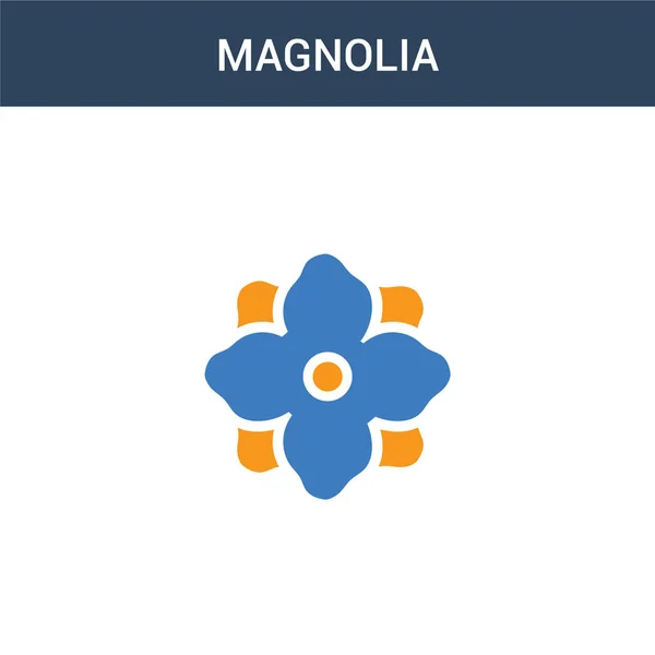 两个彩色的Magnolia概念矢量图标 2色Magnolia矢量插图 白色背景上孤立的蓝色和橙色大脑图标 — 图库矢量图片