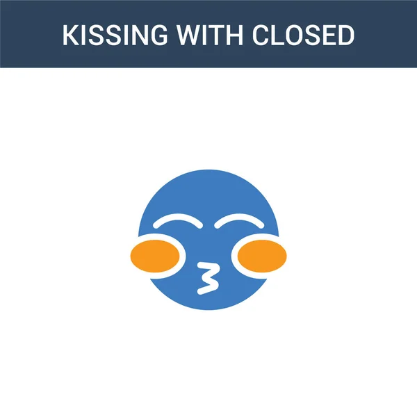 Zwei Farbige Küsse Mit Geschlossenen Augen Emoji Konzept Vektorsymbol Farbiges — Stockvektor