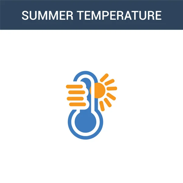 两个彩色夏季温度概念矢量图标 2色夏季温度矢量图解 白色背景上孤立的蓝色和橙色大脑图标 — 图库矢量图片