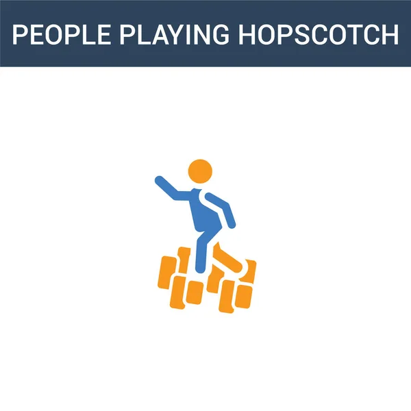 Dos Personas Color Jugando Hopscotch Icono Vector Concepto Personas Color — Vector de stock