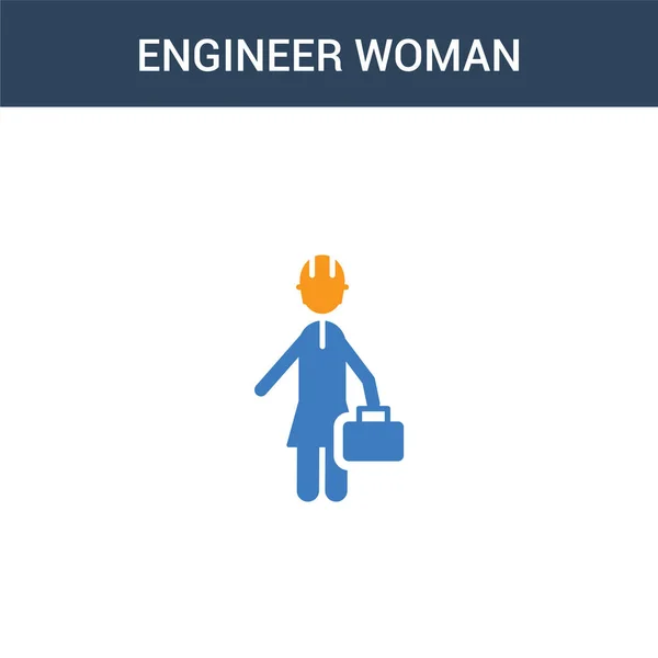 2色のエンジニア女性のコンセプトベクトルアイコン 2色エンジニア女性ベクトルイラスト 白の背景に青とオレンジの葉のアイコンがあり — ストックベクタ