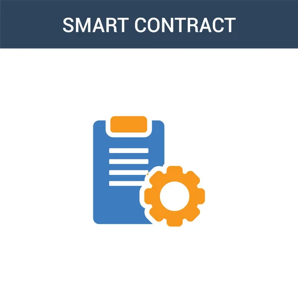 Twee Gekleurde Slimme Contract Concept Vector Icoon Kleuren Slimme Contract — Stockvector