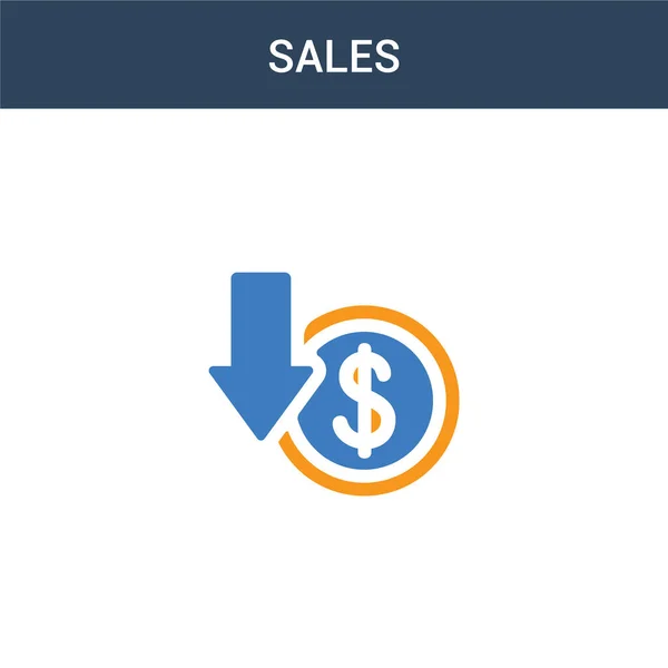 两个彩色销售概念矢量图标 2色销售矢量图解 白色背景上孤立的蓝色和橙色大脑图标 — 图库矢量图片