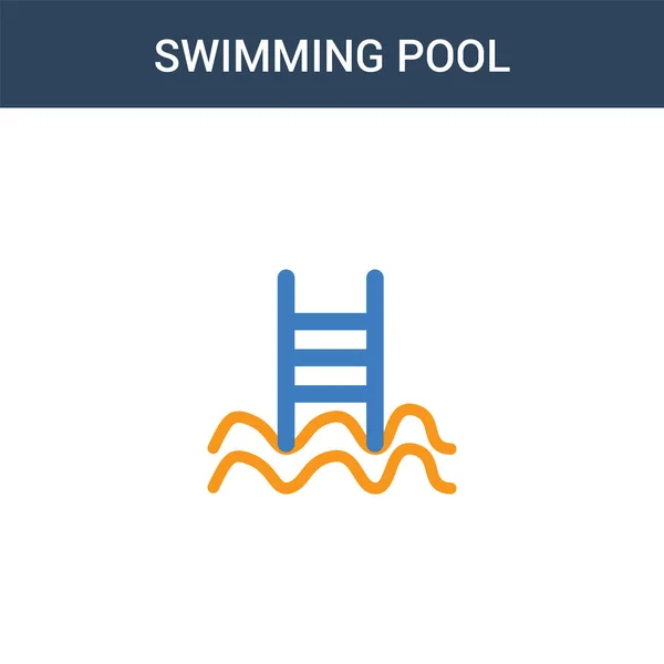 两个彩色游泳池概念矢量图标 2色游泳池矢量插图 白色背景上孤立的蓝色和橙色大脑图标 — 图库矢量图片
