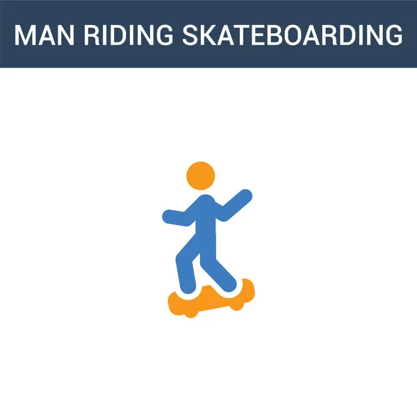 Twee Gekleurde Man Rijden Skateboarding Concept Vector Icoon Kleuren Man — Stockvector