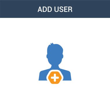 iki renkli kullanıcı konsepti vektör simgesi ekle. 2 renk Kullanıcı vektör illüstrasyonu ekle. Beyaz arkaplanda izole edilmiş mavi ve turuncu epinefrin simgesi.