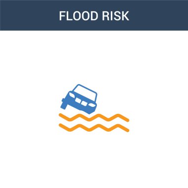 İki renkli Flood risk konsept vektör simgesi. 2 renk Flood risk vektör çizimi. Beyaz arkaplanda izole edilmiş mavi ve turuncu epinefrin simgesi.