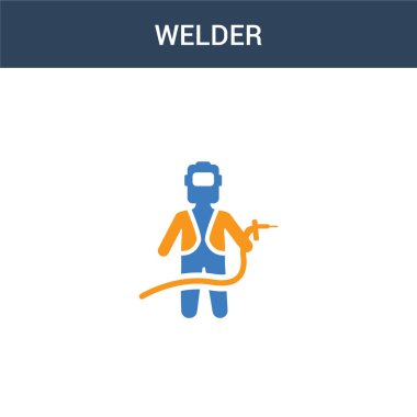 iki renkli kaynakçı konsept vektör simgesi. İki renk kaynak vektörü çizimi. Beyaz arkaplanda izole edilmiş mavi ve turuncu epinefrin simgesi.